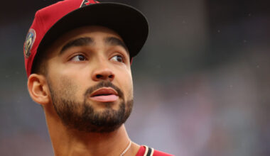 Jordan Lawlar #10 of the Arizona Diamondbacks...