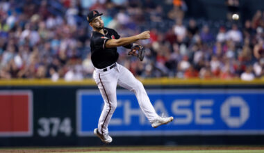 Jordan Lawlar #10 of the Arizona Diamondbacks...