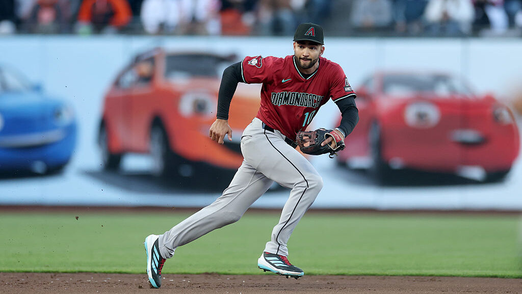 Jordan Lawlar #10 of the Arizona Diamondbacks...