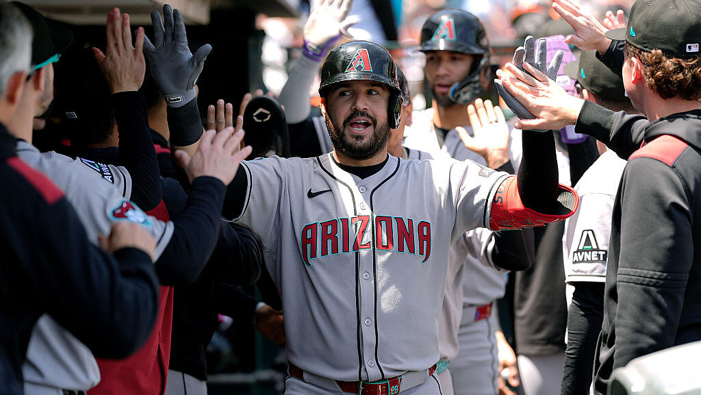 Eugenio Suárez #28 of the Arizona Diamondbacks...