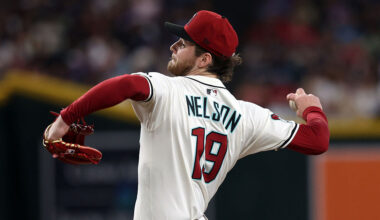 Starter Ryne Nelson #19 of the Arizona Diamondbacks...