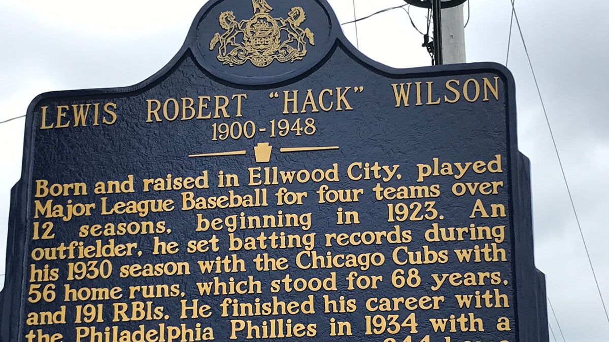 The new historical marker along Route 65 in Ellwood City honoring hometown hall-of-famer Hack Wilson.