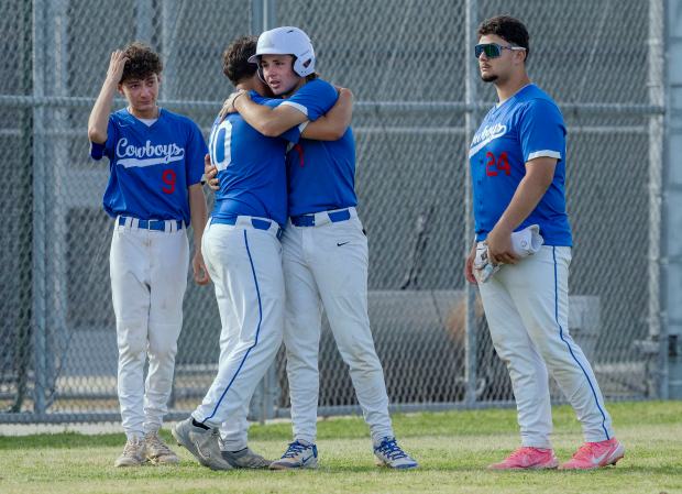 From left Chino’s Owen Jimenez #9, Chino’s Ethan Diaz #10,...