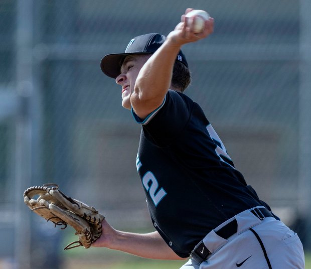 Grand Terrace’s Colton Caldwell #2 struck out 13 batters and...