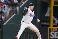 Texas Rangers starting pitcher Patrick Corbin throws during the sixth inning of a baseball...