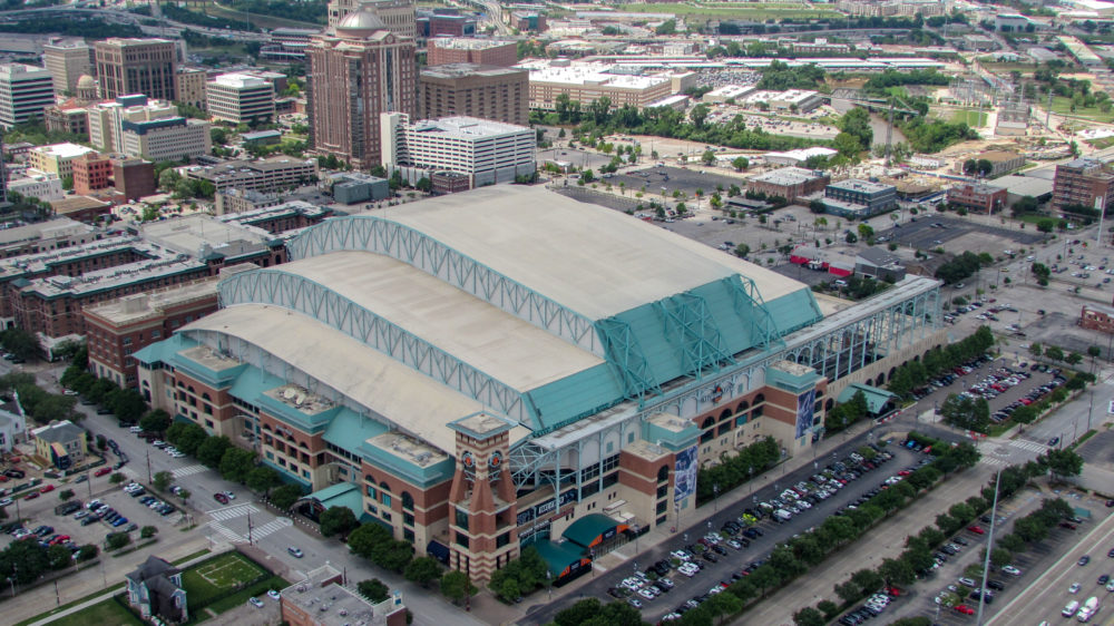 Aerial photo of Minute Maid Park, home of the Houston Astros.