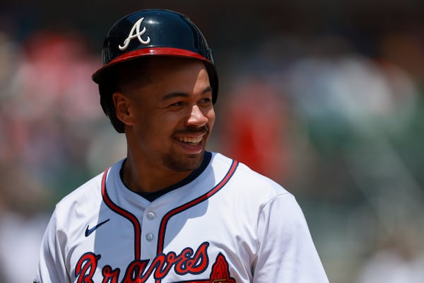 Braves catcher Drake Baldwin after hitting a seventh-inning single against the Nationals on Thursday.