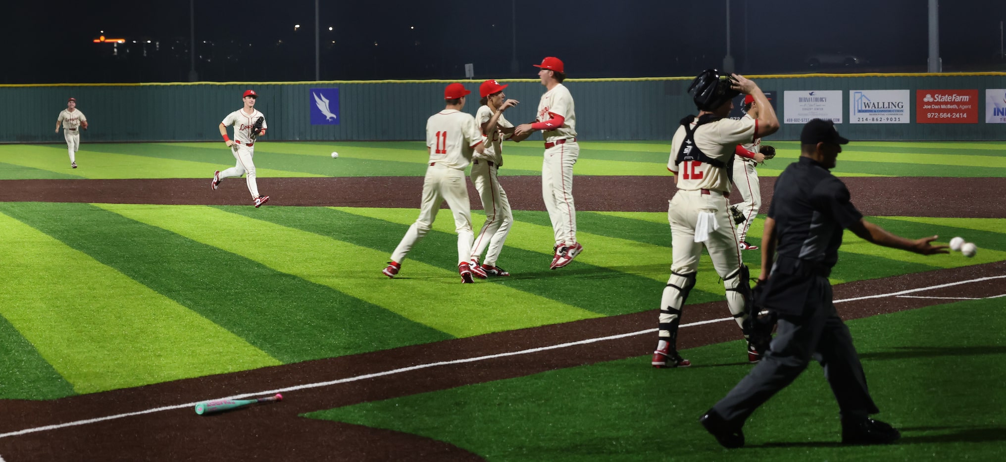 Lovejoy players react on the field after their 2-0 victory over Midlothian Heritage. The two...