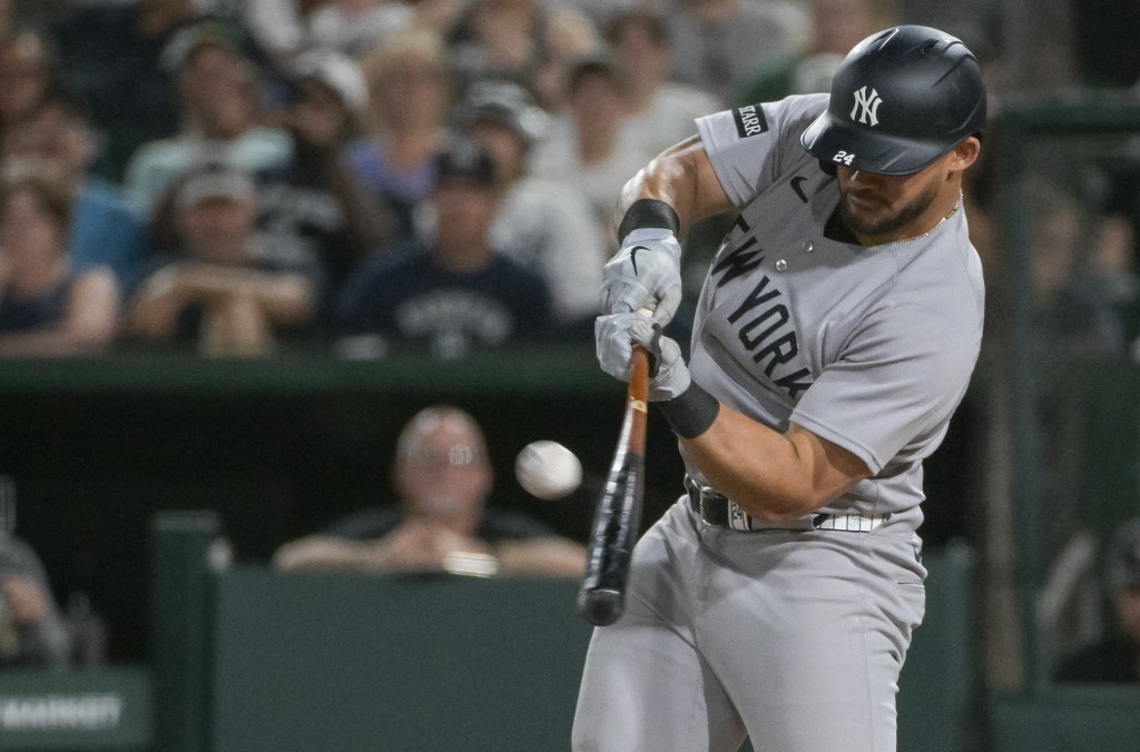 Jasson Dominguez belts a grand slam in the eighth inning of the Yankees' 10-2 blowout win over the A's on May 9, 2025.