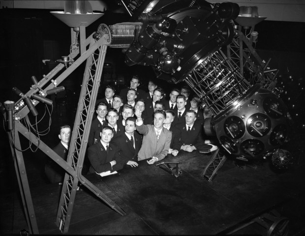 Albert W. Shatzel, assistant director of the Adler Planetarium, talks...