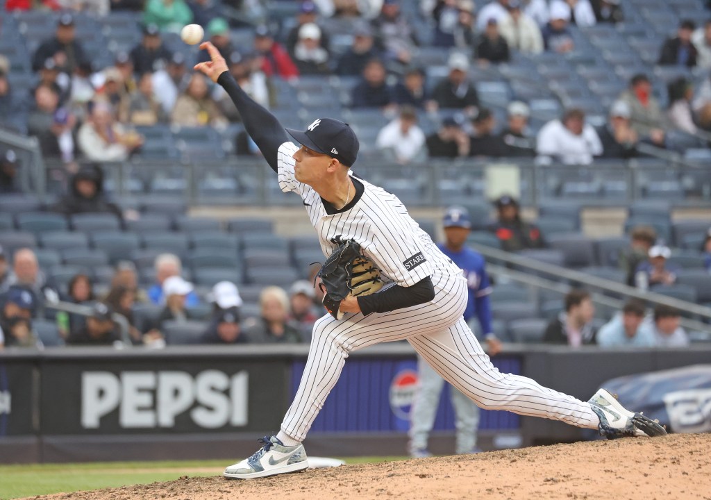 Luke Weaver throws a pitch during the ninth inning of the Yankees' win over the Rangers.
