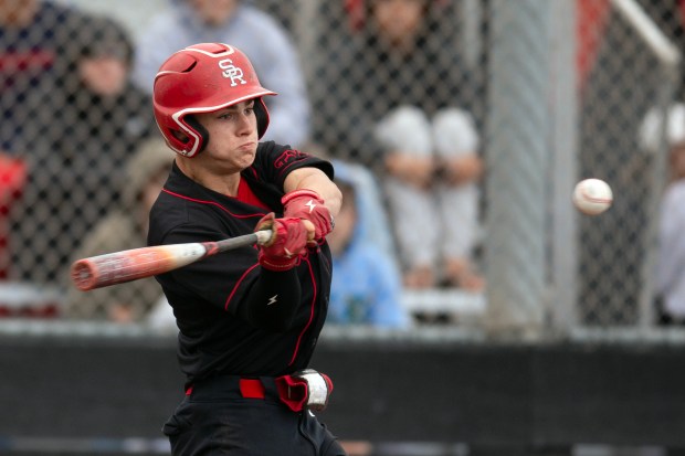 San Rafael left fielder Gio Brovelli (5) connects for a...