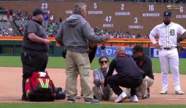 Injured grounds crew member flips cameras off during MLB game