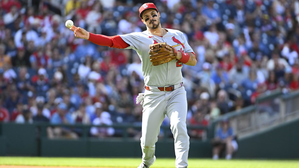 St. Louis Cardinals third baseman Nolan Arenado (28) throws out Washington Nationals third baseman Jose Tena (not shown) during the second inning at Nationals Park.