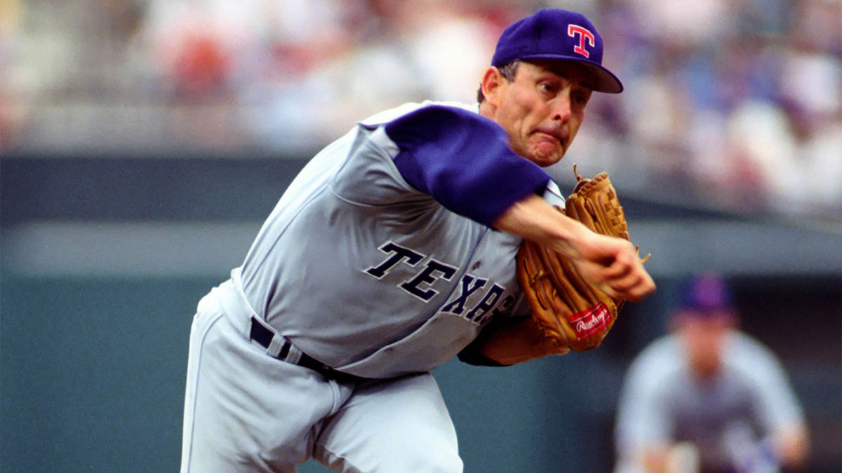 Texas Rangers pitcher (34) Nolan Ryan delivers a pitch against the the Baltimore Orioles at Camden Yards. 