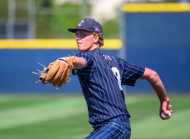 Newport Harbor’s Gavin Guy delivers a pitch against Santa Margarita...