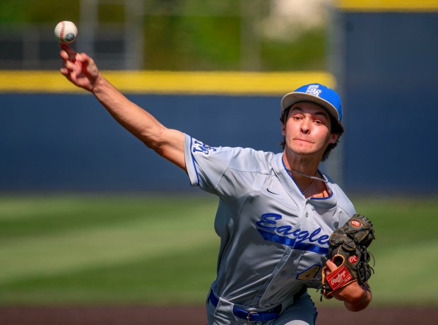 Santa Margarita’s Brennan Bauer delivers a pitch against Newport Harbor...