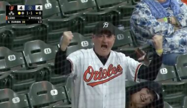 Orioles fan realizes he's on TV, comedy ensues