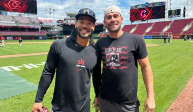 Connor Joe (left) and Austin Wynns share the baseball field for the first time since high school (Spectrum News 1/Katie Kapusta)