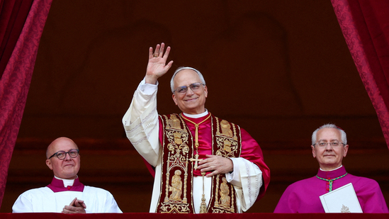 Newly elected Pope Leo XIV, Cardinal Robert Prevost on the balcony of St. Peter's Basilica(REUTERS)