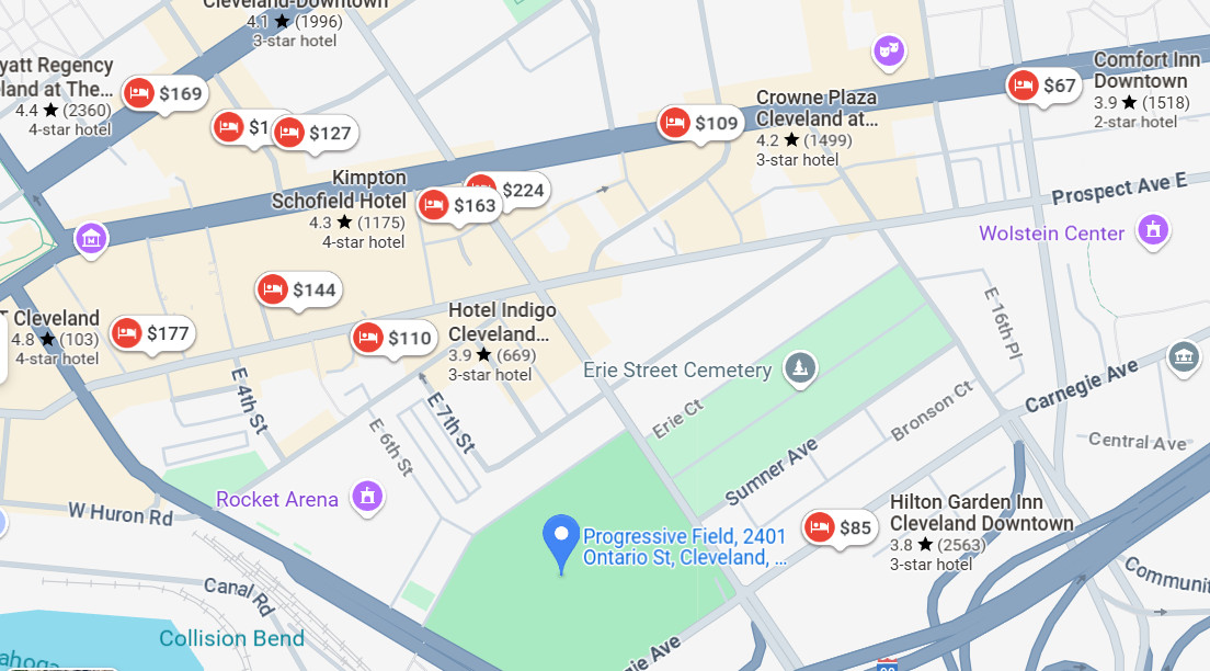 The hotels near Progressive Field.
