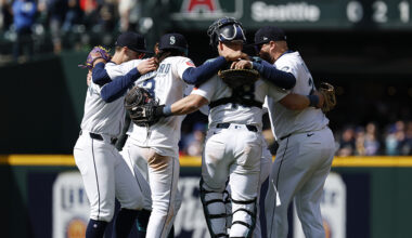 Seattle Mariners victory dance Angels sweep April 2025...