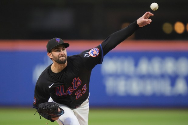 New York Mets' David Peterson (23) pitches during the second inning of a baseball game against the Colorado Rockies Friday, May 30, 2025, in New York. (AP Photo/Frank Franklin II)