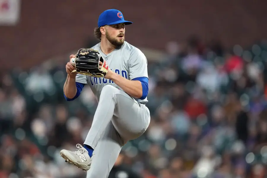 Chicago Cubs relief pitcher Porter Hodge (37) throws a pitch against the San Francisco Giants during the sixth inning at Oracle Park.