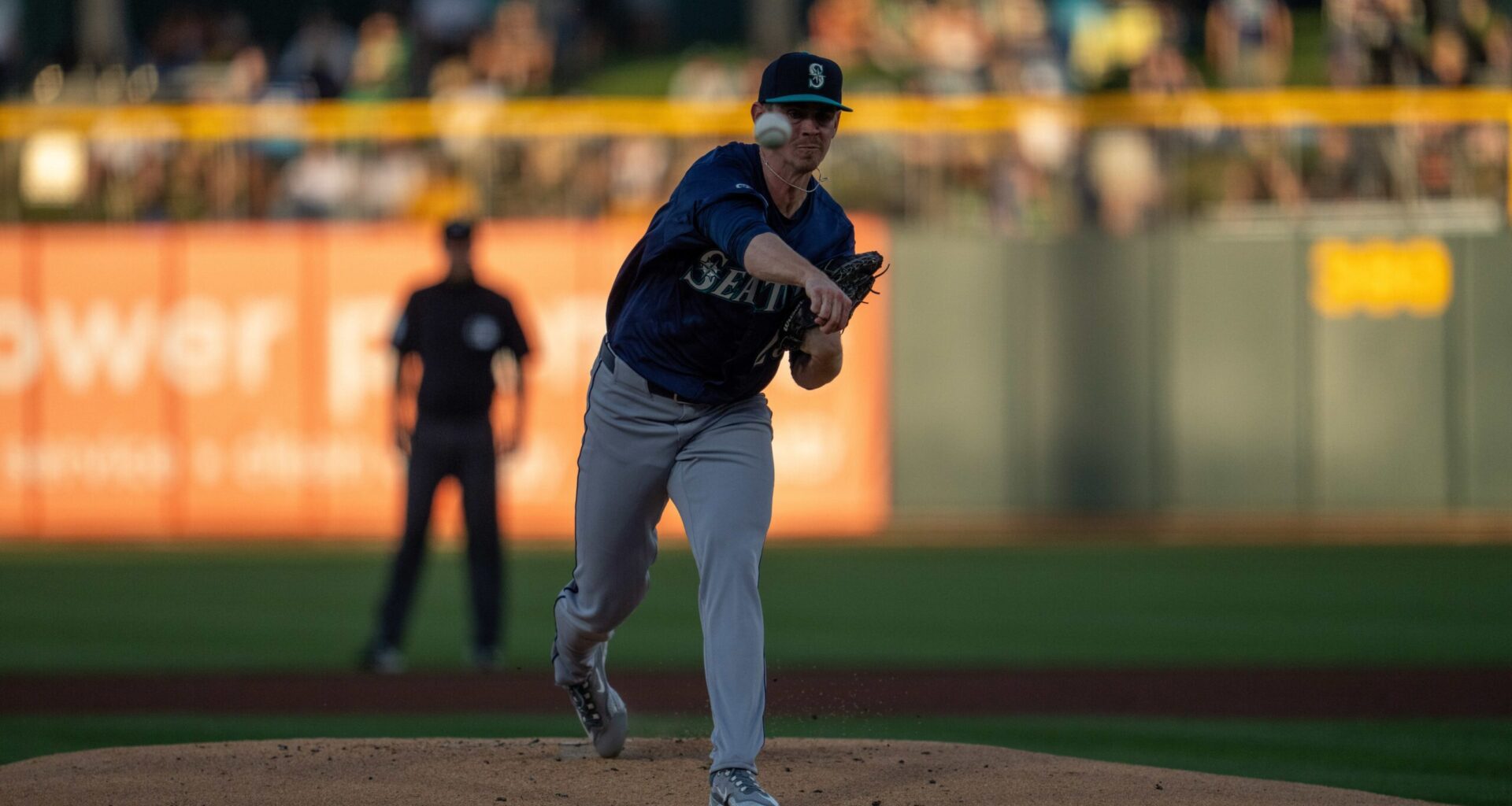 Seattle Mariners pitcher Bryce Miller (50) delivers a pitch against the Athletics during the first inning at Sutter Health Park.