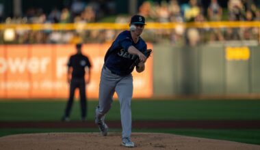 Seattle Mariners pitcher Bryce Miller (50) delivers a pitch against the Athletics during the first inning at Sutter Health Park.