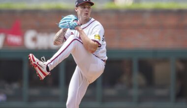 Braves teammates AJ Smith-Shawver (pictured) and Drake Baldwin are each generating early buzz in the NL Rookie of the Year race.