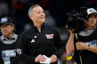Texas Tech head coach Grant McCasland celebrates after winning in overtime in the Sweet 16...