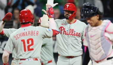 Kyle Schwarber belts two home runs, Guardians hitters stymied by Zack Wheeler in 3-0 loss to Phillies