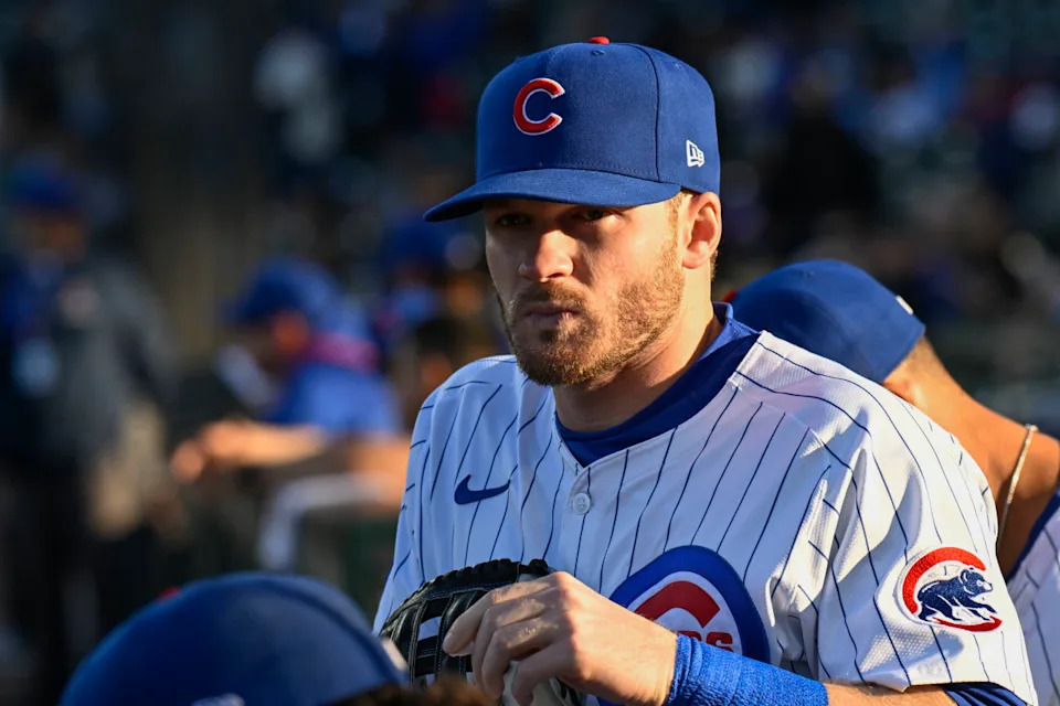 Chicago Cubs outfielder Ian Happ (8) before the game against the San Francisco Giants at Wrigley Field.Matt Marton-Imagn Images