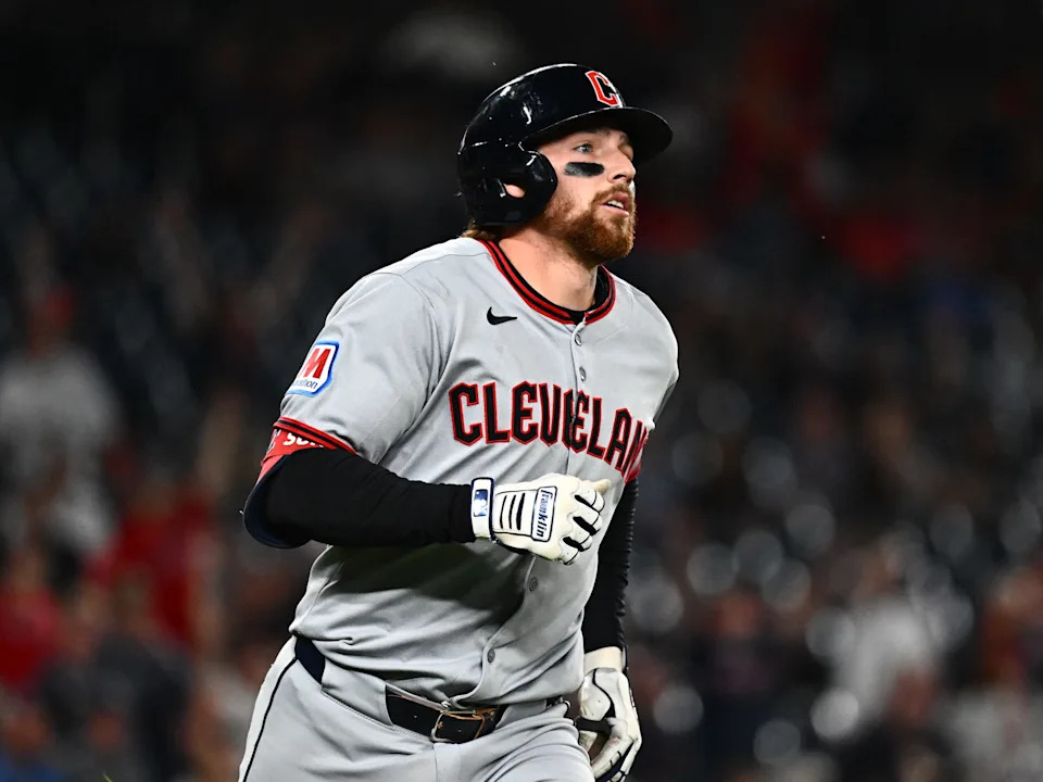 May 6, 2025; Washington, District of Columbia, USA; Cleveland Guardians second baseman Daniel Schneemann (10) rounds the bases on a solo home run during the eighth inning against the Washington Nationals at Nationals Park.