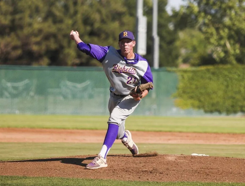 Former Righetti High senior pitcher Matt Sauer (pictured in 2017) now is starring with MLB’s Los Angeles Dodgers and got his first career win on Tuesday.