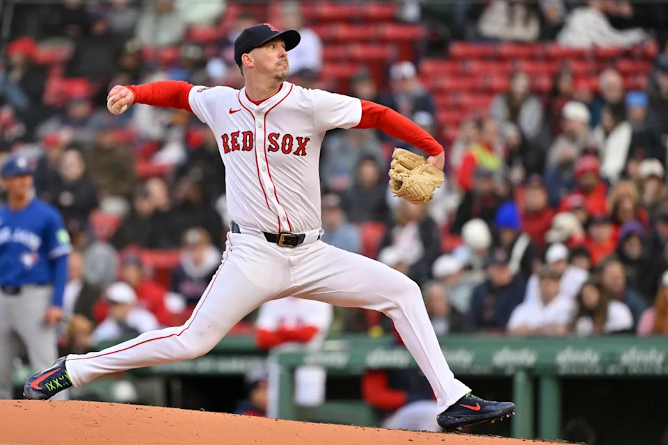 Apr 10, 2025; Boston, Massachusetts, USA; Boston Red Sox pitcher Walker Buehler (0) pitches against the Toronto Blue Jays during the fifth inning at Fenway Park. Mandatory Credit: Eric Canha-Imagn Images© Eric Canha-Imagn Images