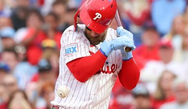 Bryce Harper to miss at least Game 1 of Phillies vs. Braves doubleheader after being hit by pitch