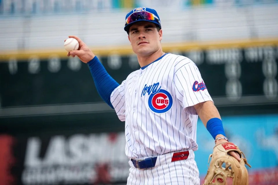 Iowa Cubs third baseman Matt Shaw throws the ball during a game against Columbus on Thursday, Aug. 15, 2024, at Principal Park in Des Moines.© Cody Scanlan&sol;The Register &sol; USA TODAY NETWORK