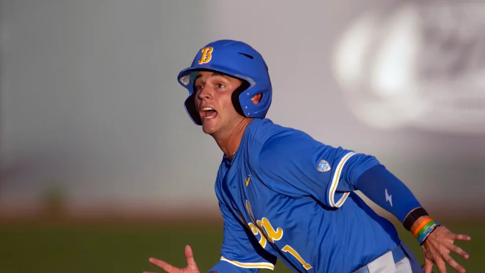 UCLA's Roch Cholowsky runs during a game against Loyola Marymount on April 2, 2024, in Los Angeles.