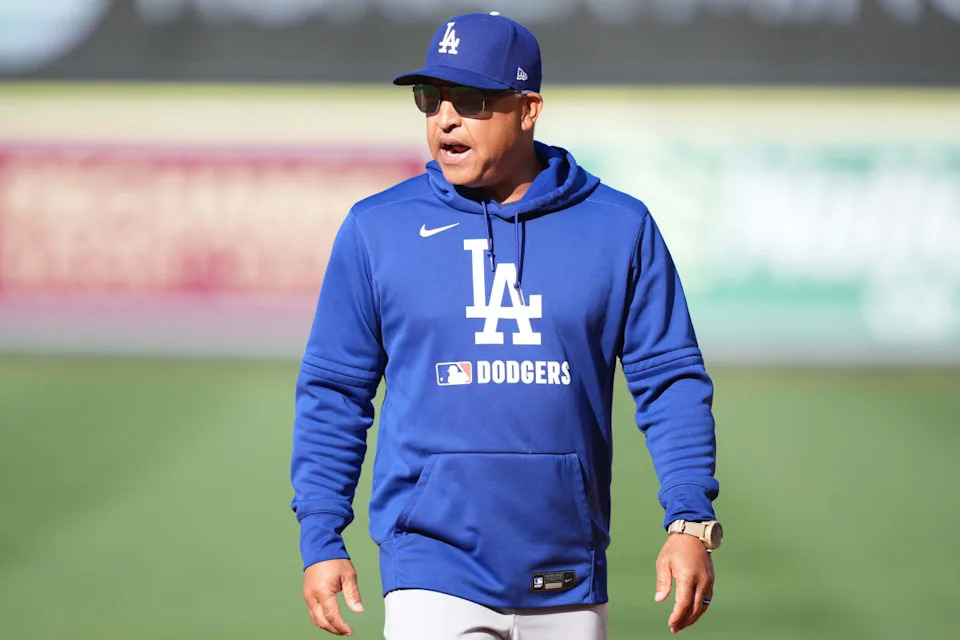 Los Angeles Dodgers manager Dave Roberts (30) before the game against the Los Angeles Angels at Angel Stadium.Kirby Lee-Imagn Images