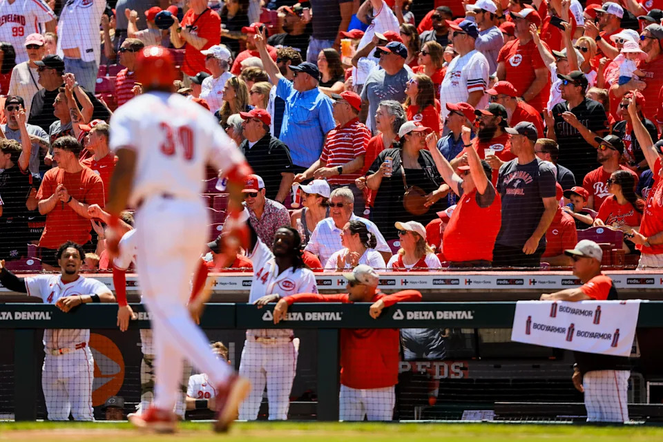 The fans joined Will Benson in watching the flight of his two-run home run in the fourth inning on Sunday, May 18.