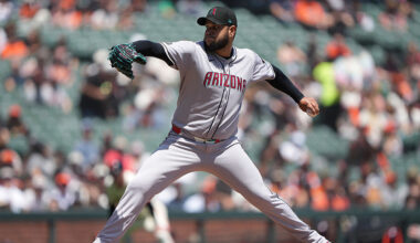 Eduardo Rodriguez #57 of the Arizona Diamondbacks pitches against the San Francisco Giants in the b...