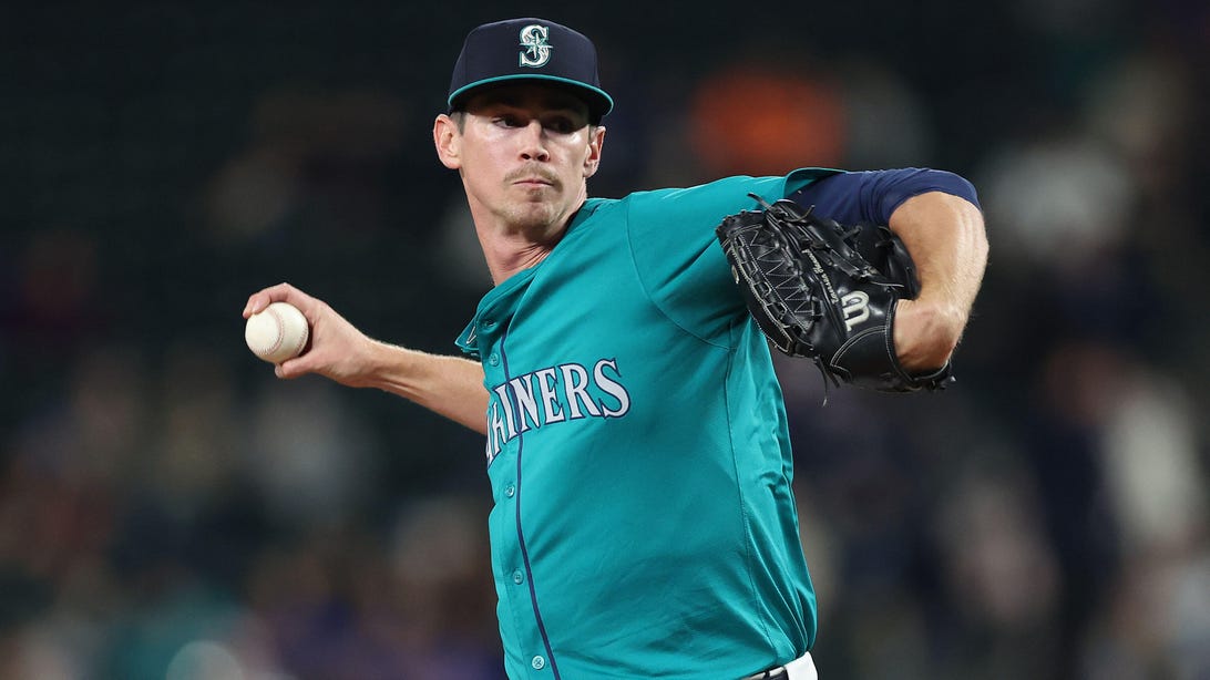 SEATTLE, WASHINGTON - SEPTEMBER 28: Emerson Hancock #62 of the Seattle Mariners pitches during the first inning against the Oakland Athletics at T-Mobile Park on September 28, 2024 in Seattle, Washington.