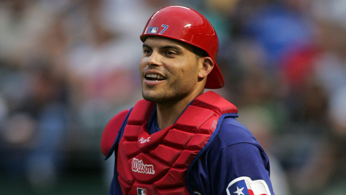 Texas Rangers catcher Ivan Rodriguez (7) during the game against the Seattle Mariners at Rangers Ballpark.