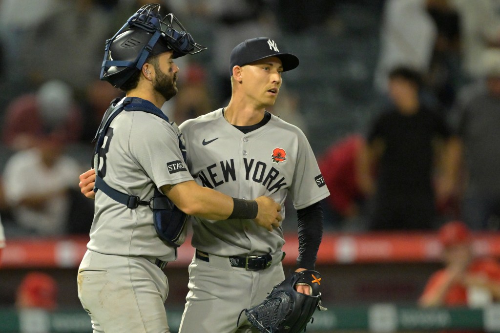 Luke Weaver reacts after the Yankees defeated the Angels on May 26.