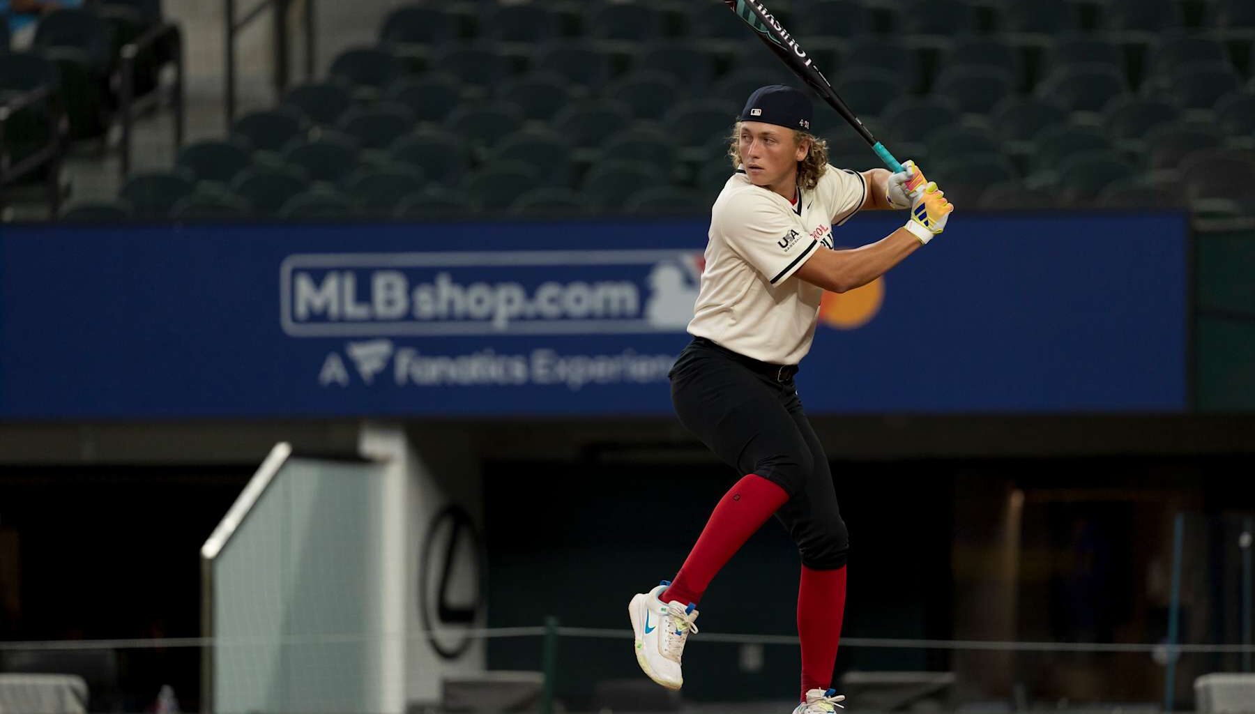 ARLINGTON, TX - JULY 13: Ethan Holliday participates in the High School Home Run Derby during the 2024 All-Star Futures Day at Globe Life Field on Saturday, July 13, 2024 in Arlington, Texas. (Photo by Matt Dirksen/Chicago Cubs/Getty Images)