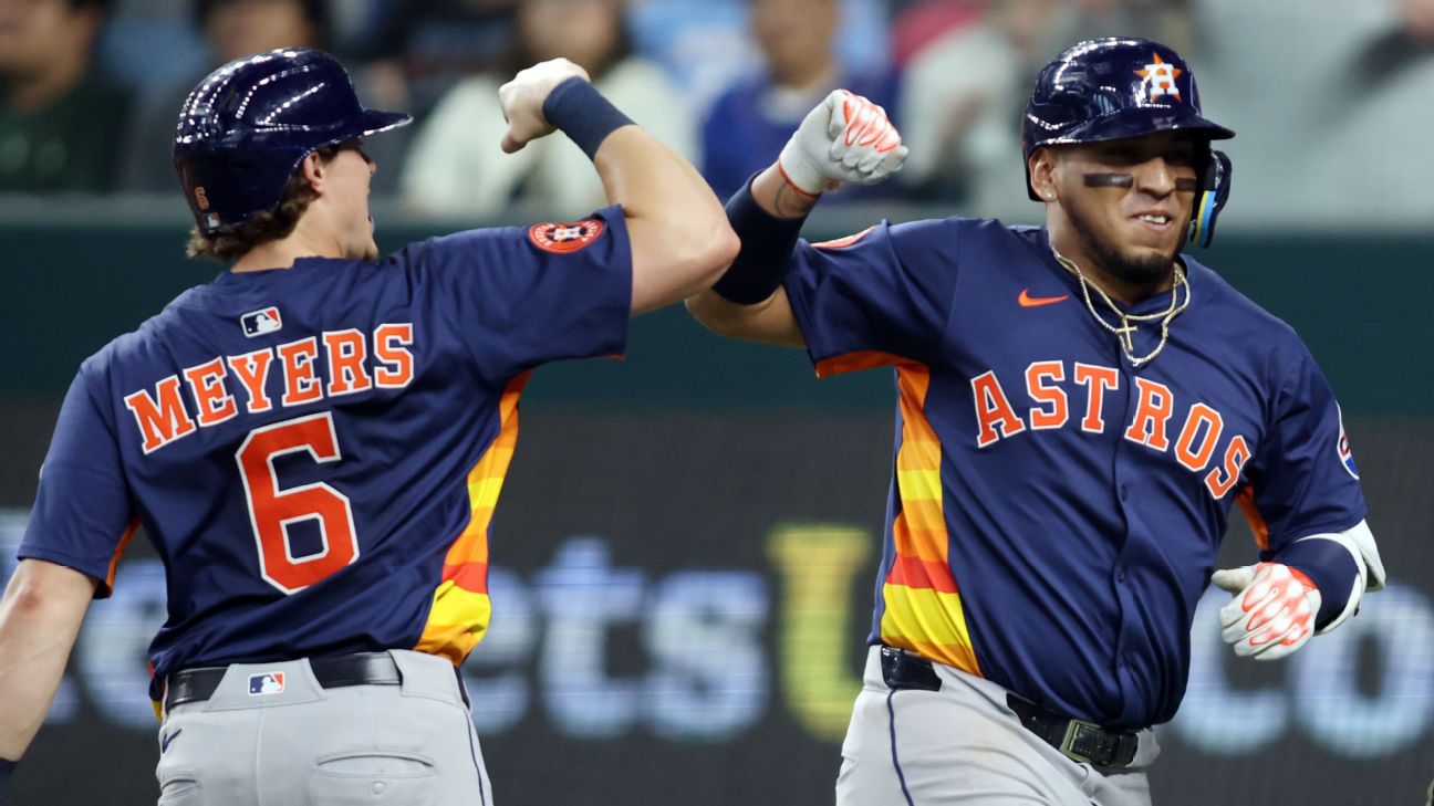 Astros spoil Jack Leiter's no-hit bid, outlast Rangers