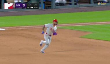 Schwarber hits 300th homer and Phillies rally past Rockies 9-3 to move into 1st place