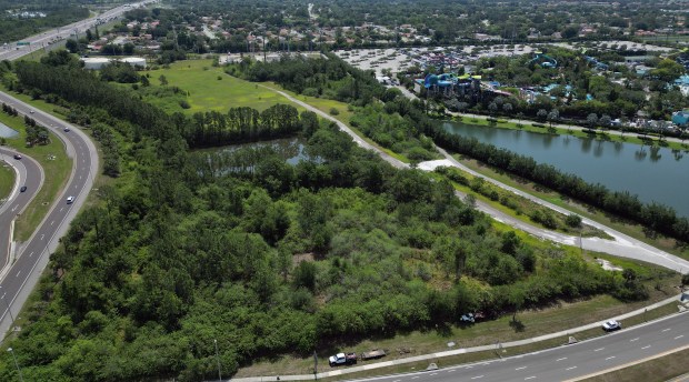 A 35.5-acre plot of Orange County land next to the Aquatica water park off International Drive, on Friday, May 9, 2025. The FL-528 runs on the Right, and International Drive on the Bottom. This land could be home to a baseball stadium if a group of investors, reportedly trying to bring the Tampa Bay Rays Major League Baseball team to Central Florida succeed. (Ricardo Ramirez Buxeda/Orlando Sentinel)